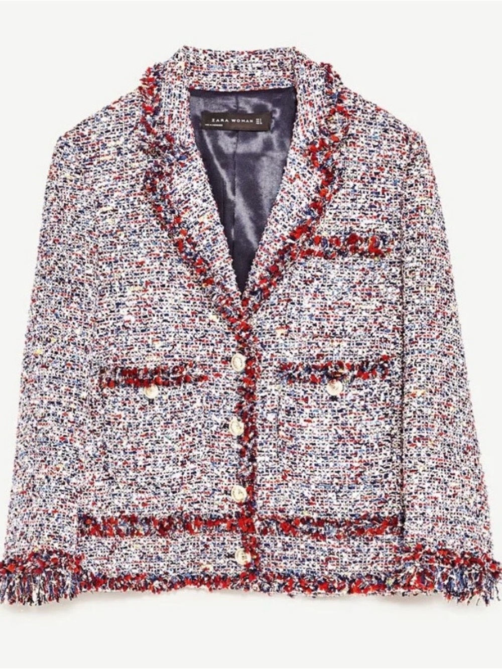 Zara Multicolor Tweed Fringe Jacket